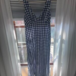 Old Navy Blue and White Gingham, linen blend Midi Dress